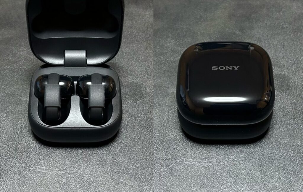 SONY LinkBuds Clipにフィッティングクッションを装着したままケースに収納した状態