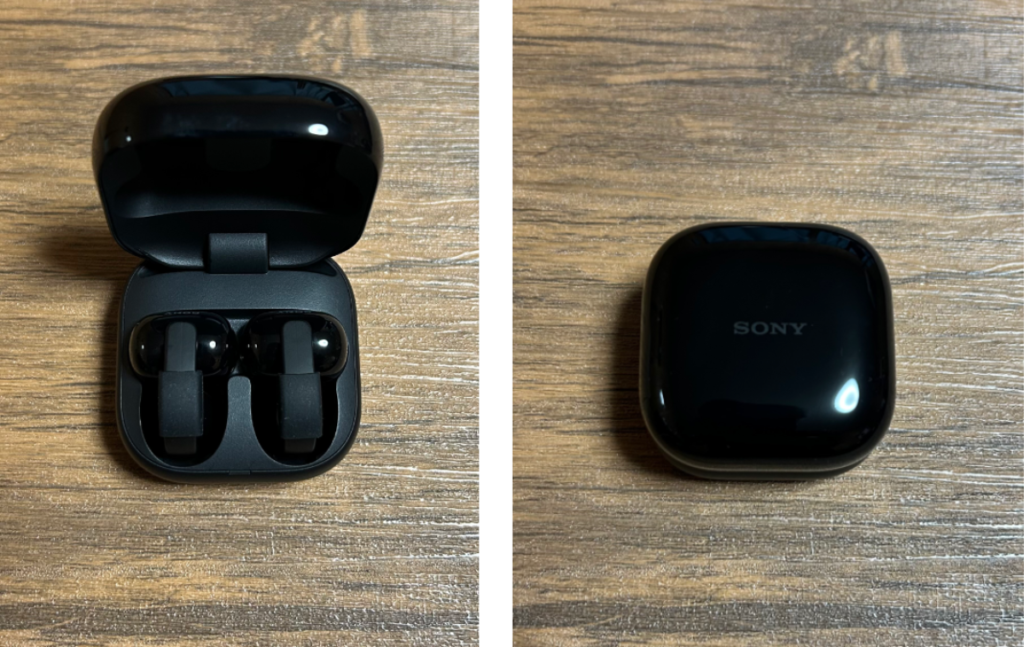 SONY LinkBuds Clipにフィッティングクッションを装着したままケースに収納した状態